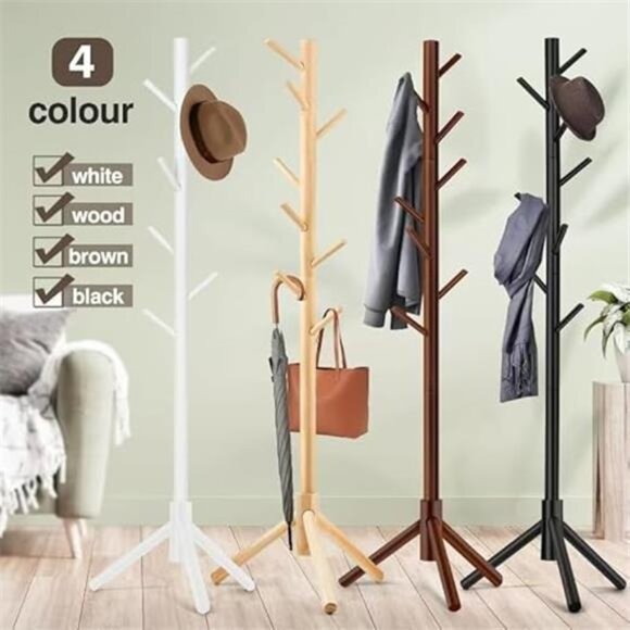 Coat Rack, Freestanding Coat Rack with 8 Hooks and 3 Adjustable Size Tree Coat - Picture 7 of 8